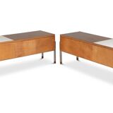 Pair of low chests of drawers in teak and chrome metal. 1960s.
