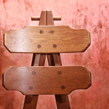 Vintage mid century brutalist solid oak dining chairs, 70