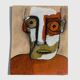 Abstract neo-primitive French portrait painting, mixed media on panel, 1999