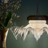 Vintage lace glass pendant lampshade, half white, half transparent