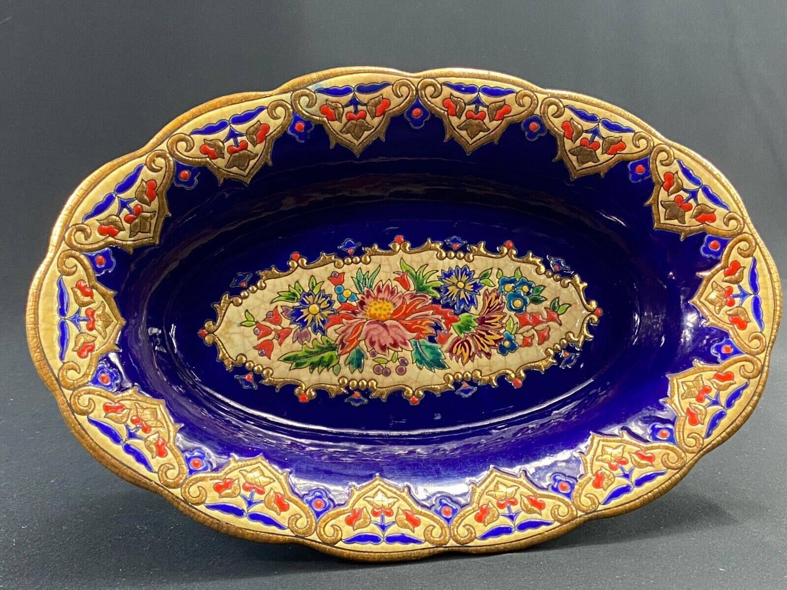 Oblong hollow dish in Longwy earthenware MP Chevallier Renaissance