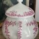 Superb antique sugar bowl in fine porcelain with a floral design in old rose.