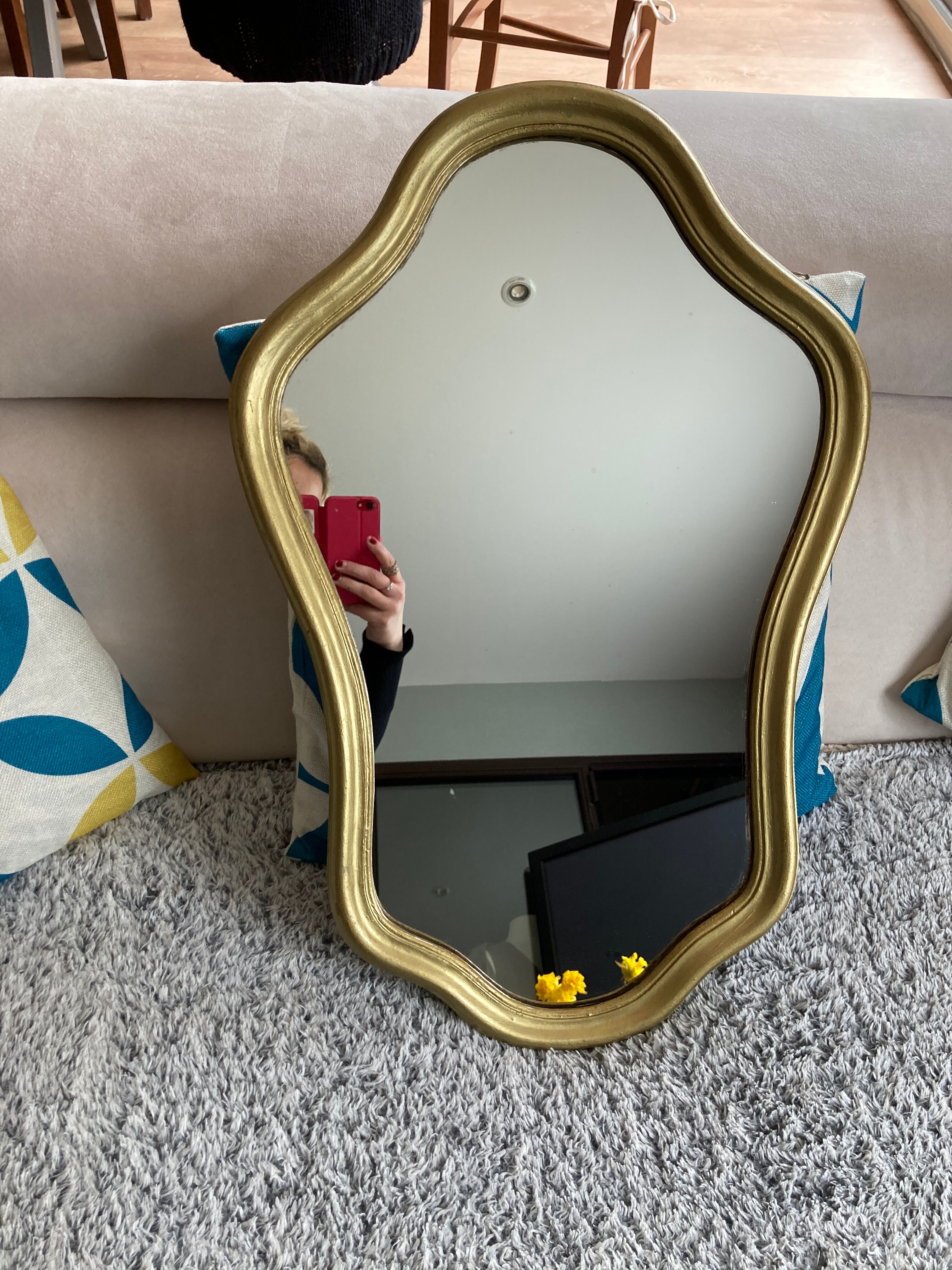 Wood and golden resin mirror
