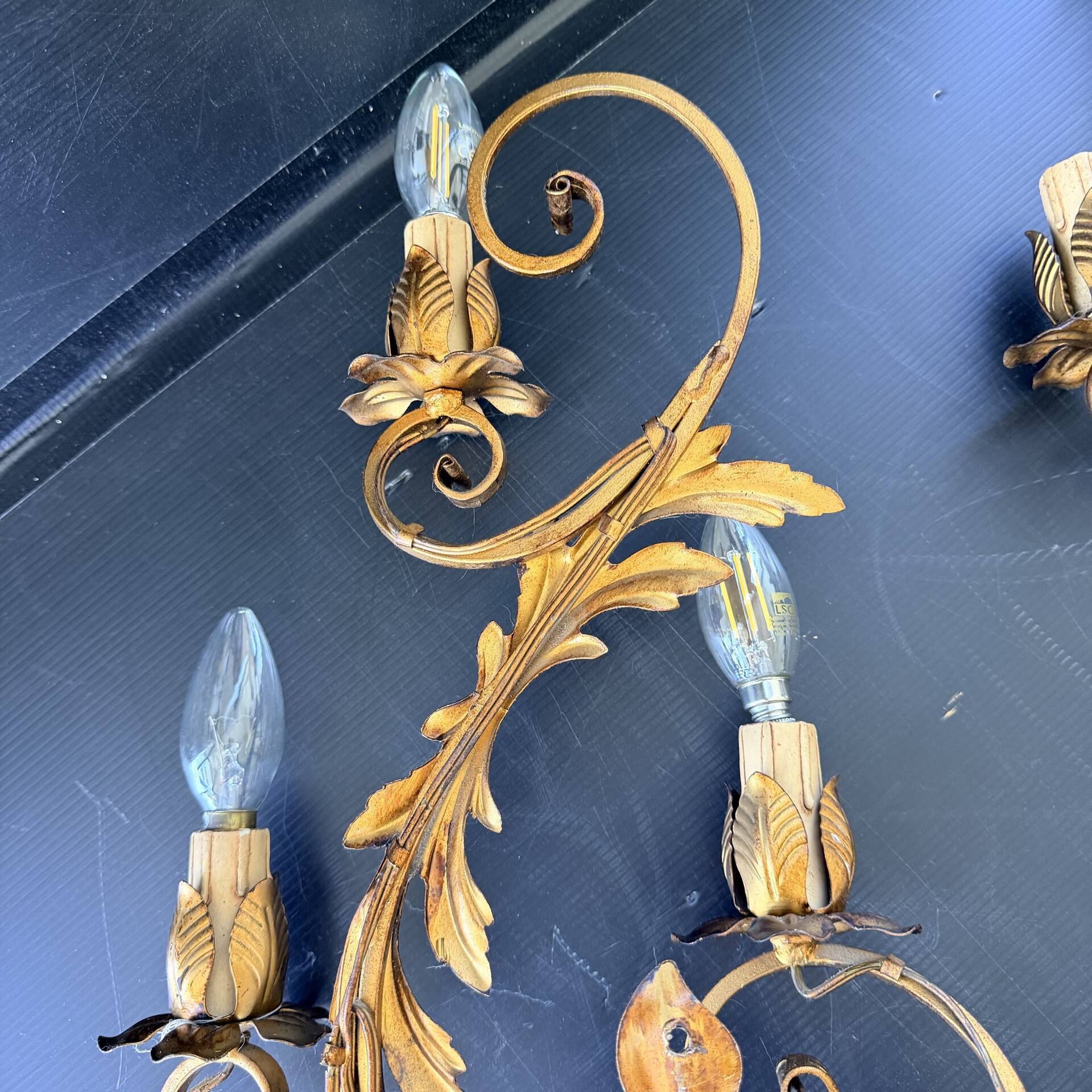 Pair of Golden Florentine Wall Lights 1950s 1960s Hollywood Regency 7 Lights