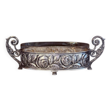 Coupe en argent ancien, jardinière en argent rose et cristal, coupe décorative.
