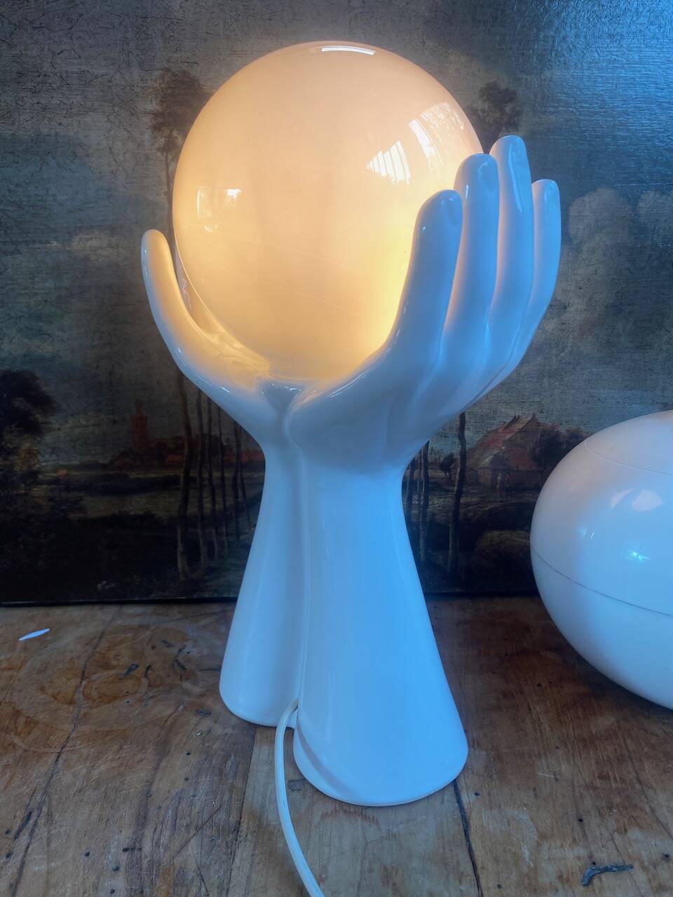 vintage ceramic and opaline hand lamp