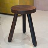 Vintage brutalist tripod stool compass legs - wood