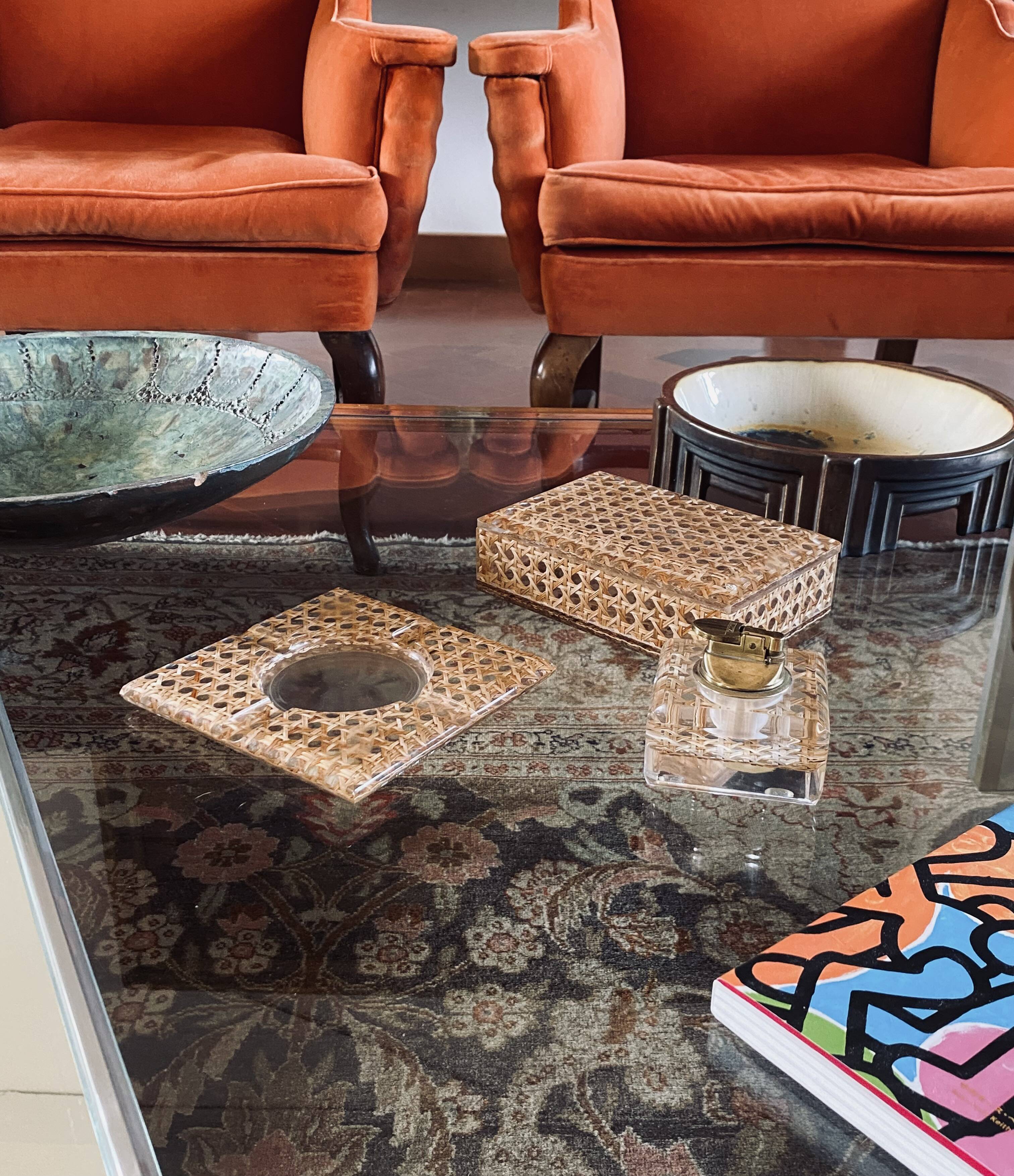 Hollywood regency smoking set, lucite and Vienna stray, Italy 1970