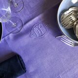 Old damask tablecloth in linen and iris silk