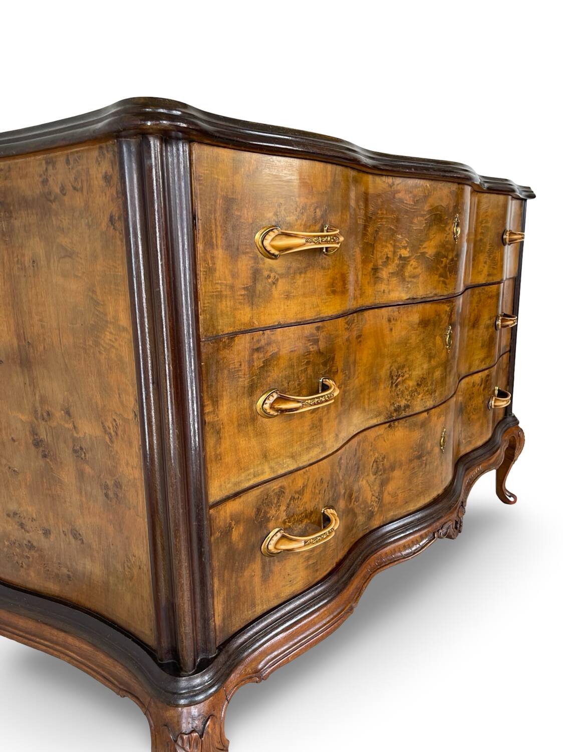 Commode italienne Art déco en loupe de noyer, années 1940-50