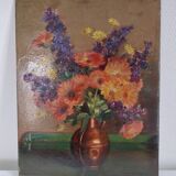 Huile sur bois "bouquet de fleurs"