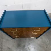 Commode scandinave 1960 atypique bleu Satiné 4 tiroirs