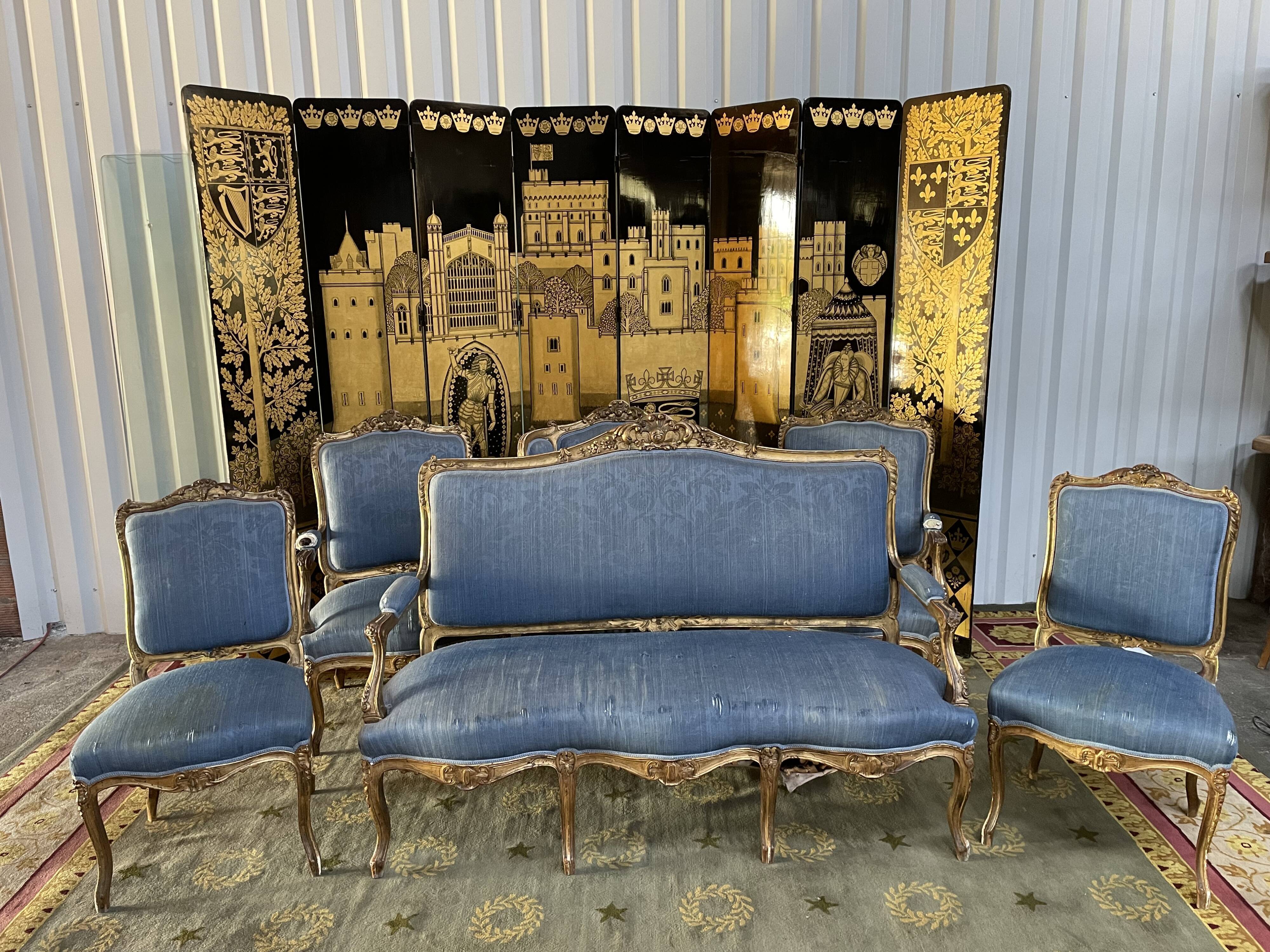 Complete living room louis XV style gilded wood 1900