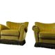 Set de 2 fauteuils vintage verts avec franges