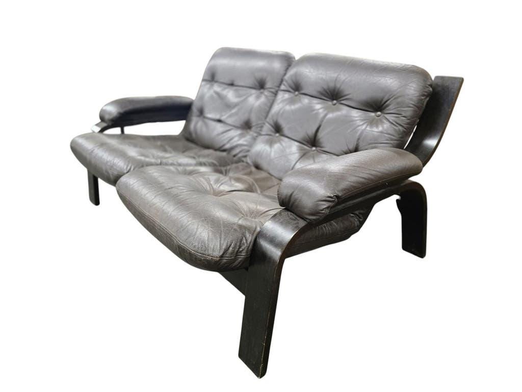 Vintage brown leather two-seater sofa