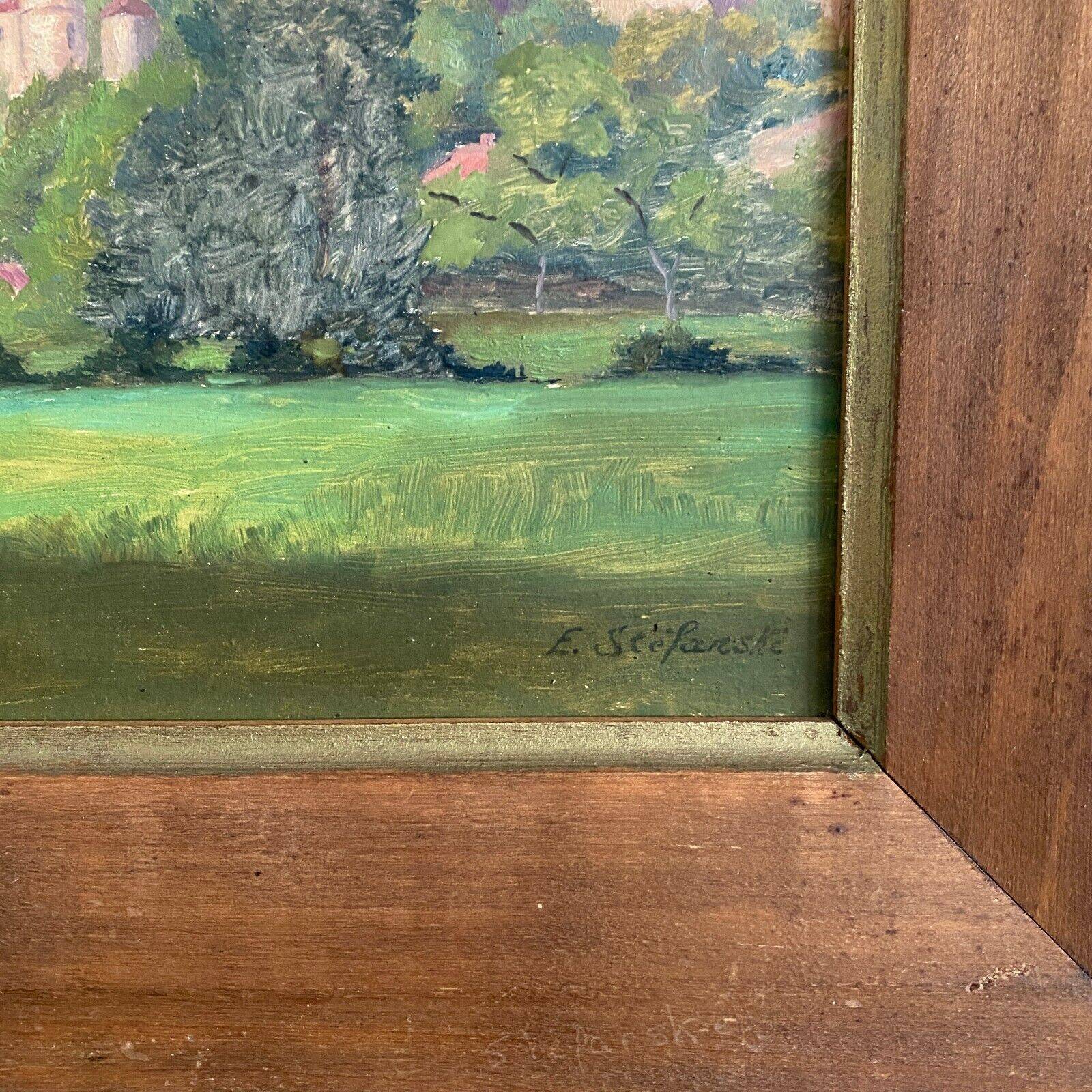 Oil on cardboard depicting a castle by E. Stefanski 20th century