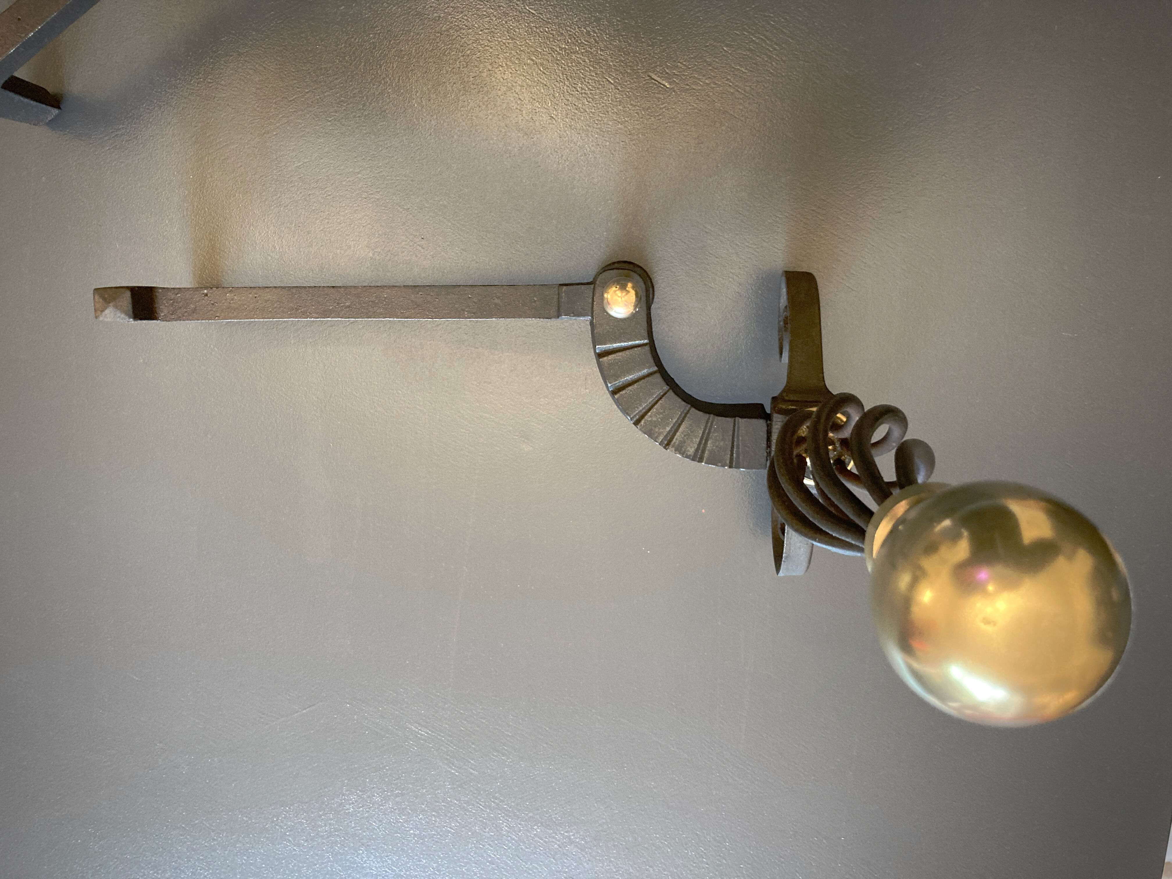 Chenets modernist bronze and cast iron