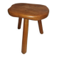 Brutalist wooden stool, tripod base, door plants 50s 60s