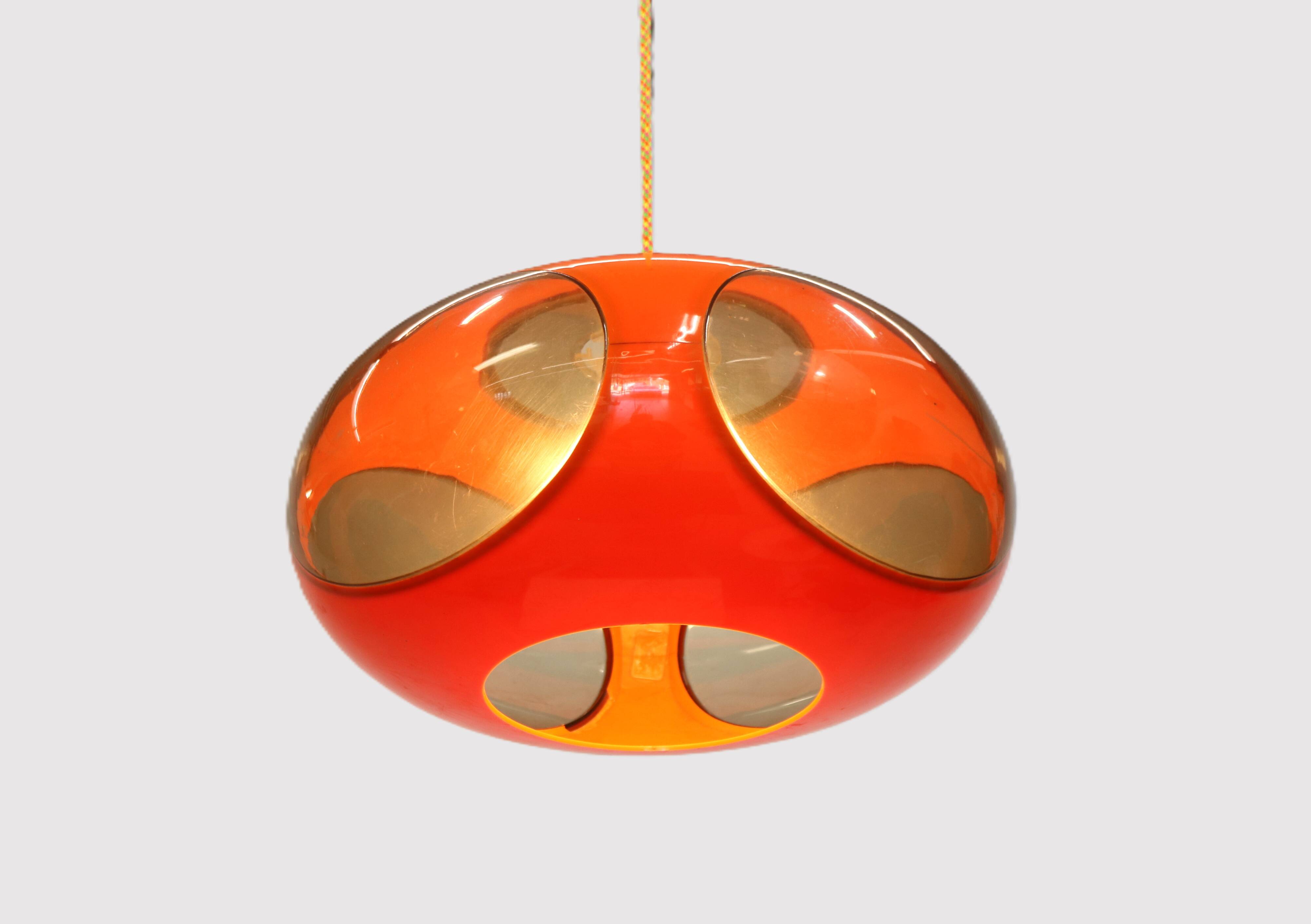 Massive Belgium Space Age UFO Lamp, Orange Mid-Century Modern Lighting