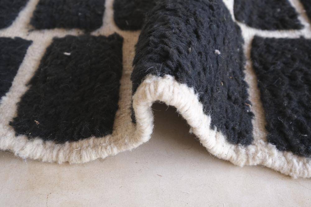 Black Moroccan Checkered Rug - 289 x 200 cm