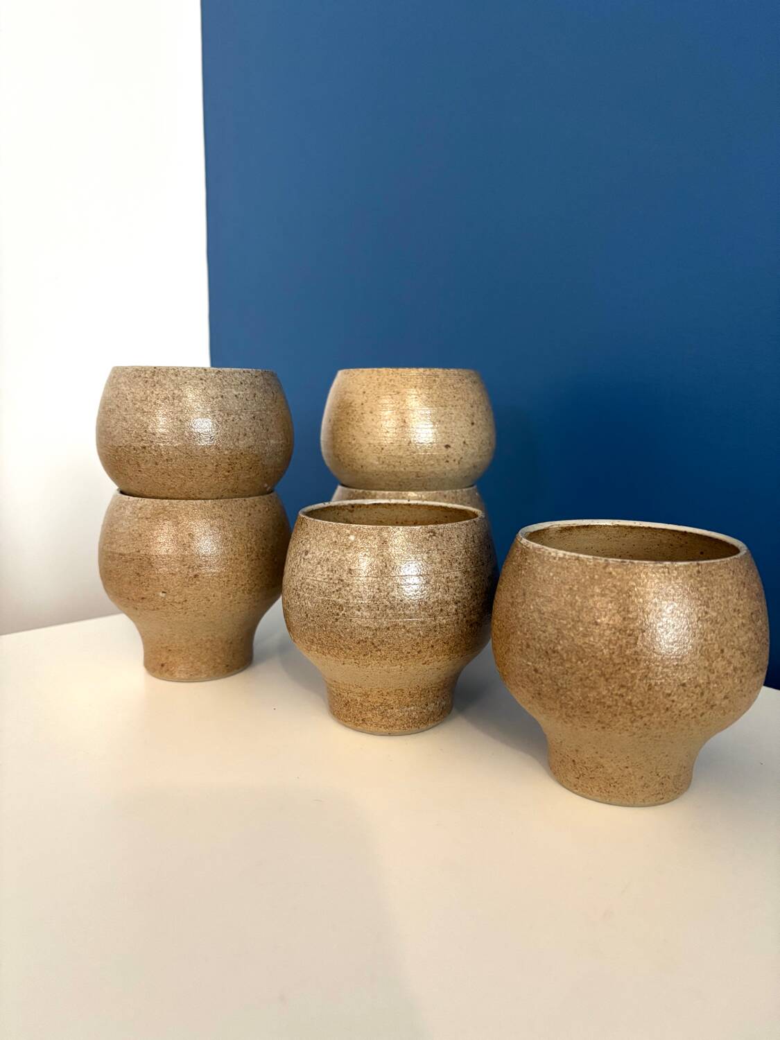 Set of 6 vintage beige enameled stoneware cups vintage pyrite stoneware espresso cup