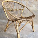 Salon, fauteuil et table en rotin 1960's