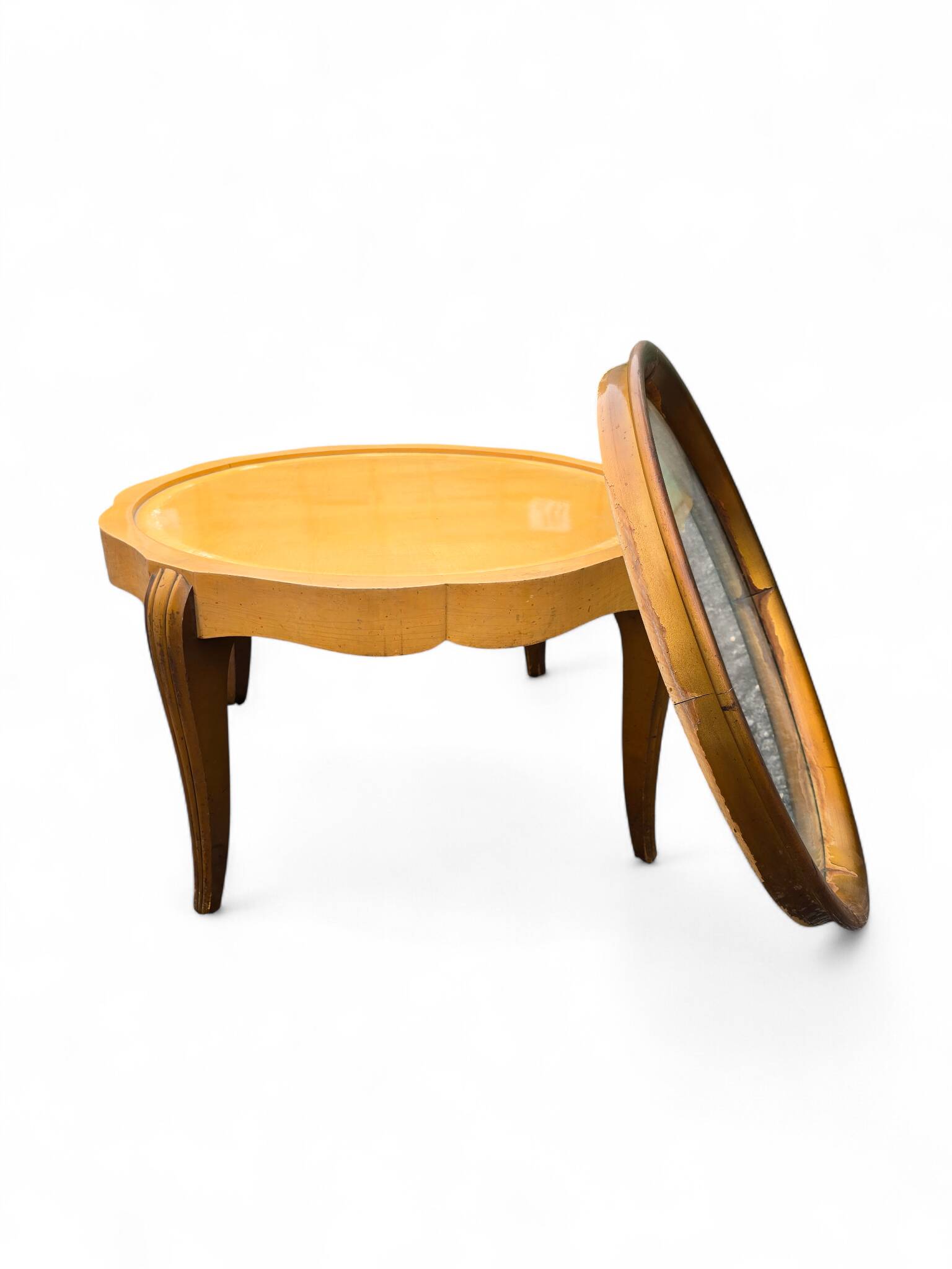 Louis XV round coffee table with removable glass top