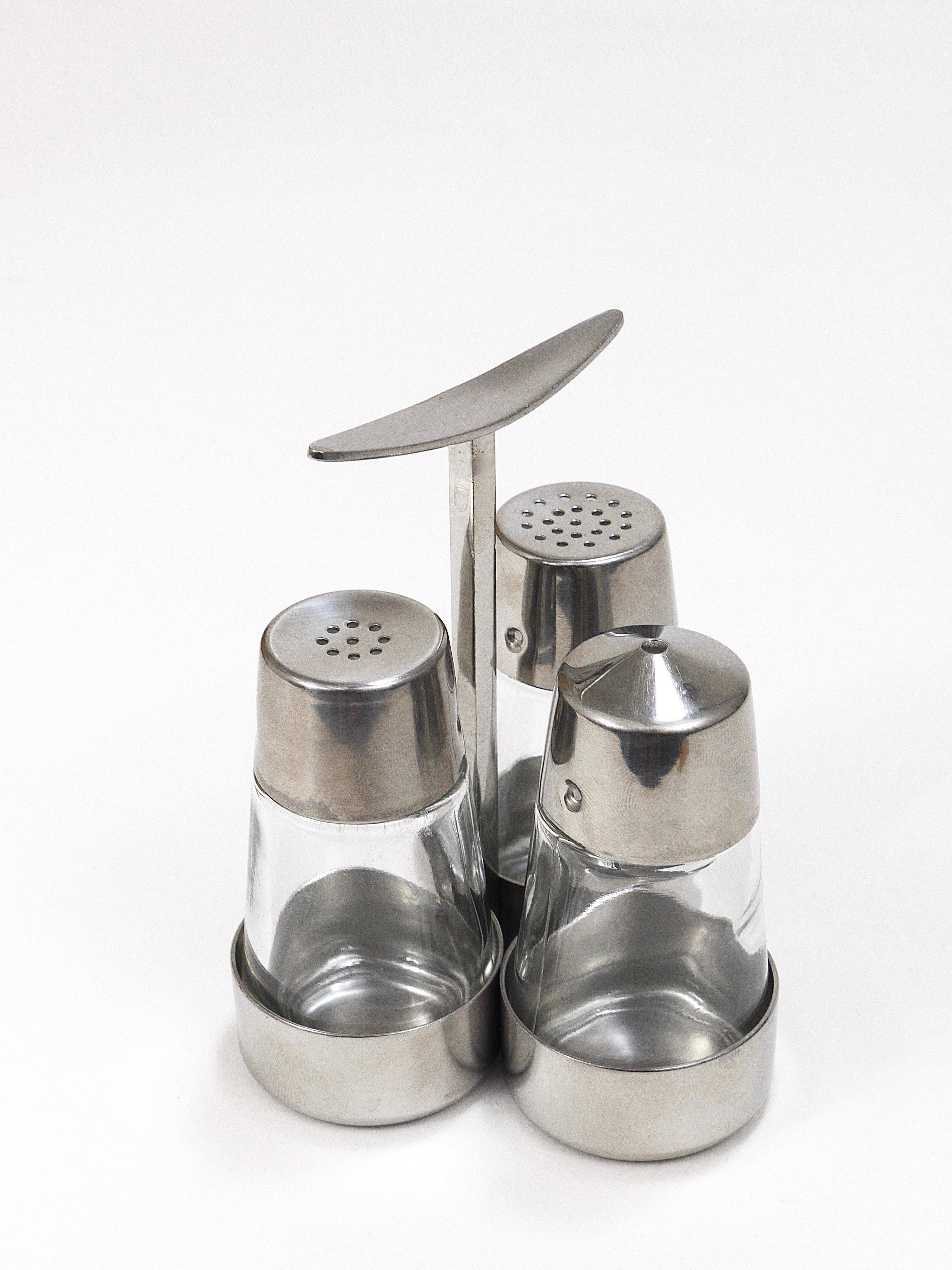 Set of condiments Marianne Denzel salt and pepper, Berndorf, Austria, 1960s