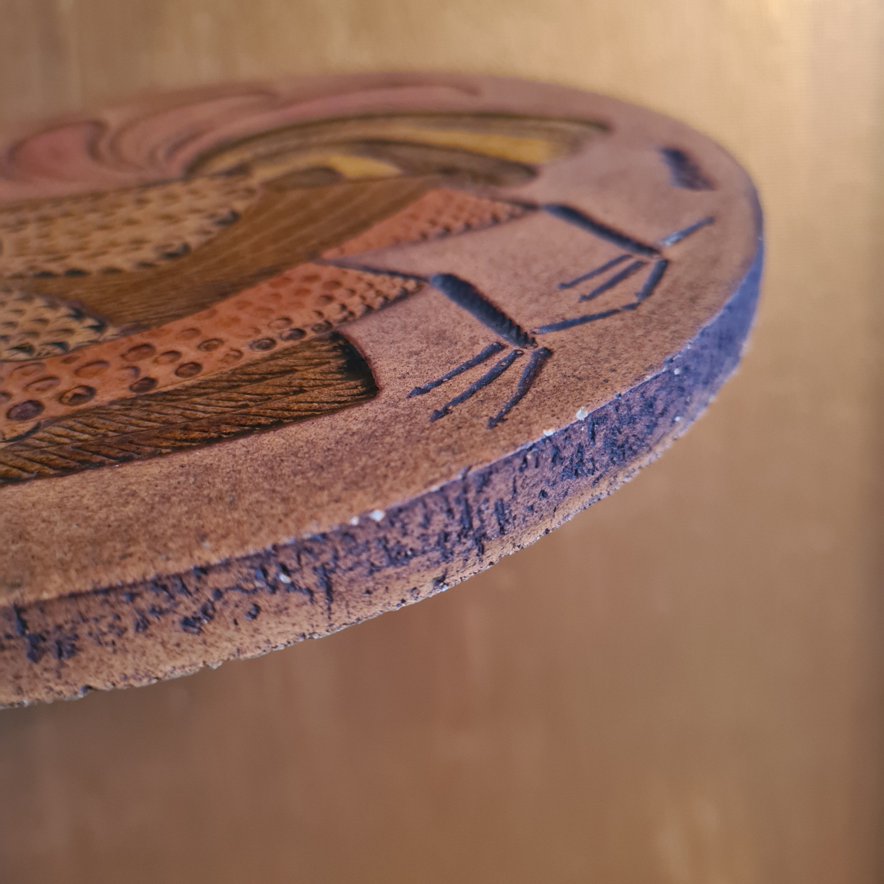 Vallauris ceramic trivia signed Roger Capron polychrome rooster pattern