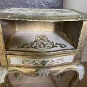 Bedside pair, 3 drawers, 1 drawer and a niche, painted golden wood, italian renaissance style