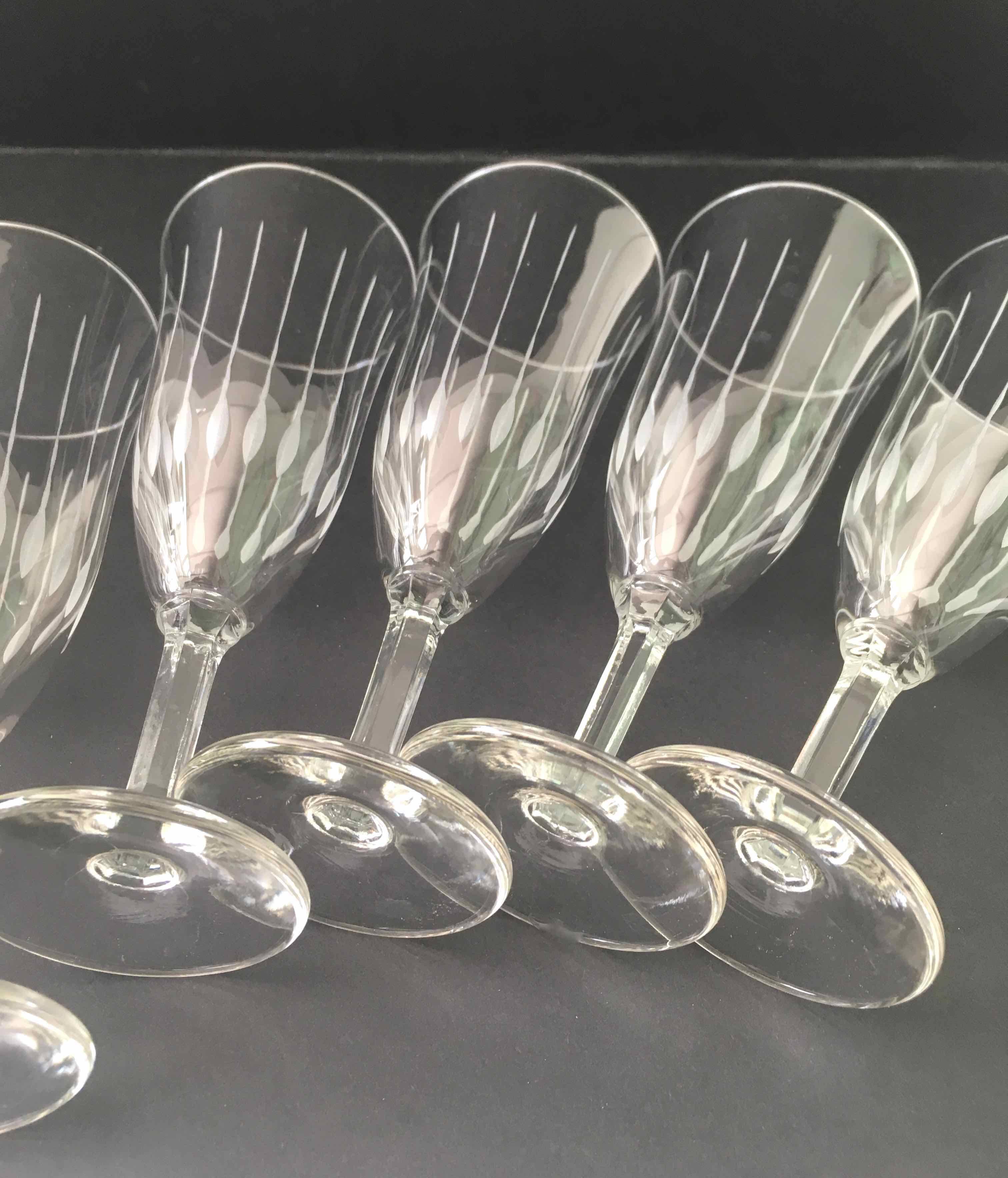 6 chiseled glass champagne flutes