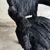 Set of 2 Black Feather-Textured Upholstered Theatrical Armchairs — Wood Frame, Dramatic Baroque Revival Style