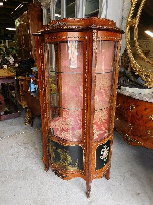 Asian decor rosewood marquetry showcase