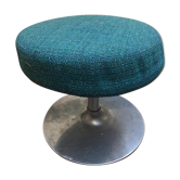 Pouf pivotant pied tulipe en metal assise en laine bleu vert