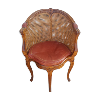 Fauteuil de bureau style Louis XV cuir et cannage