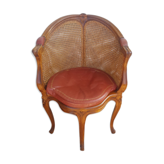 Louis XV style office armchair leather and cannage