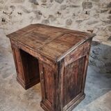 Bureau ancien en pin français – 1880, meuble bar / comptoir avec compartiments à abattants – 65×120×106 cm