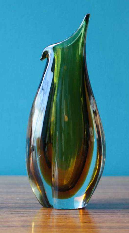 Vase vintage vert en verre murano, 1960s Selency