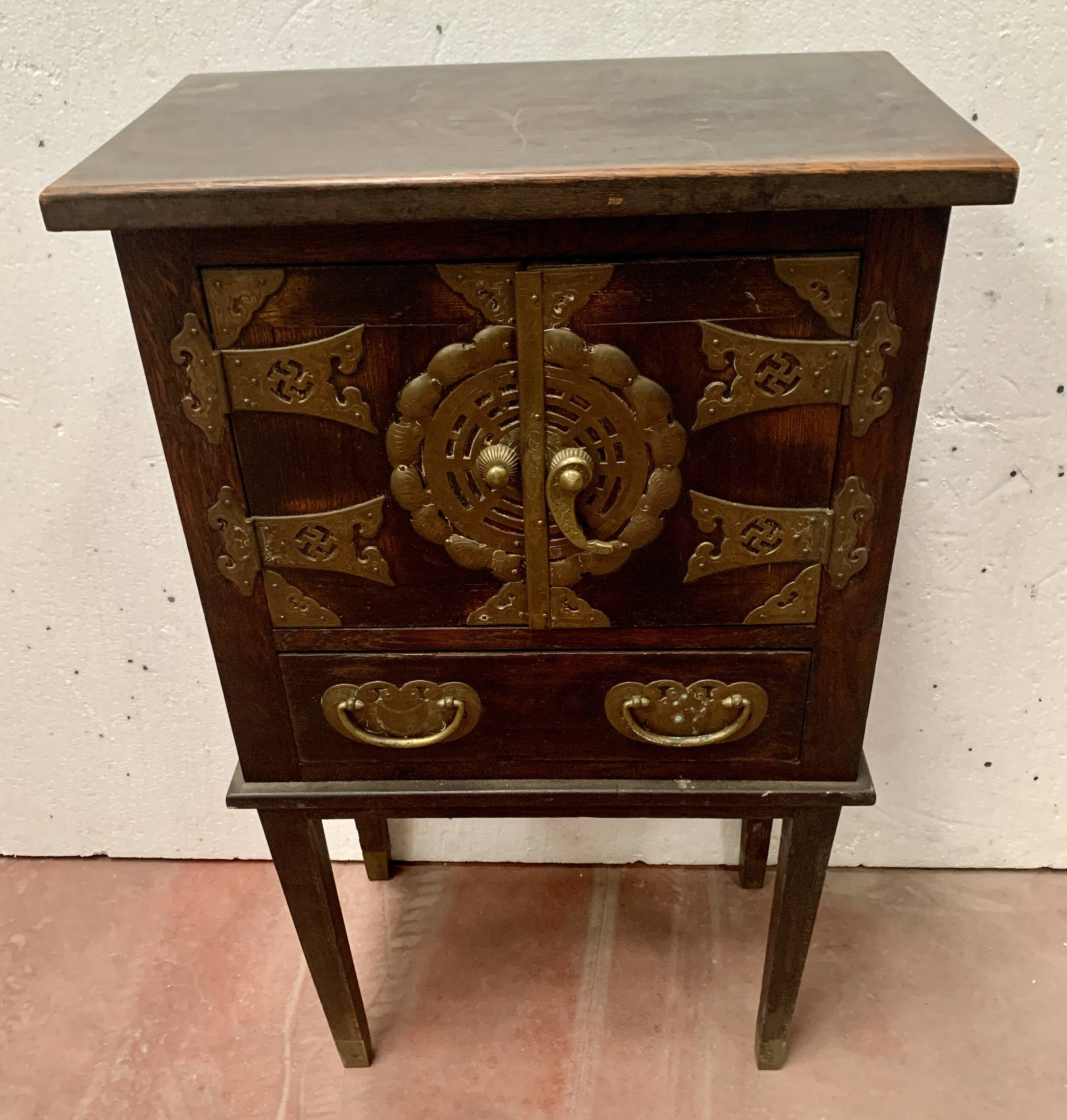 Small piece of furniture with two doors and bronze decoration, 20th century