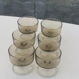 6 glasses of champagne two-tone brown and transparent vintage 1970