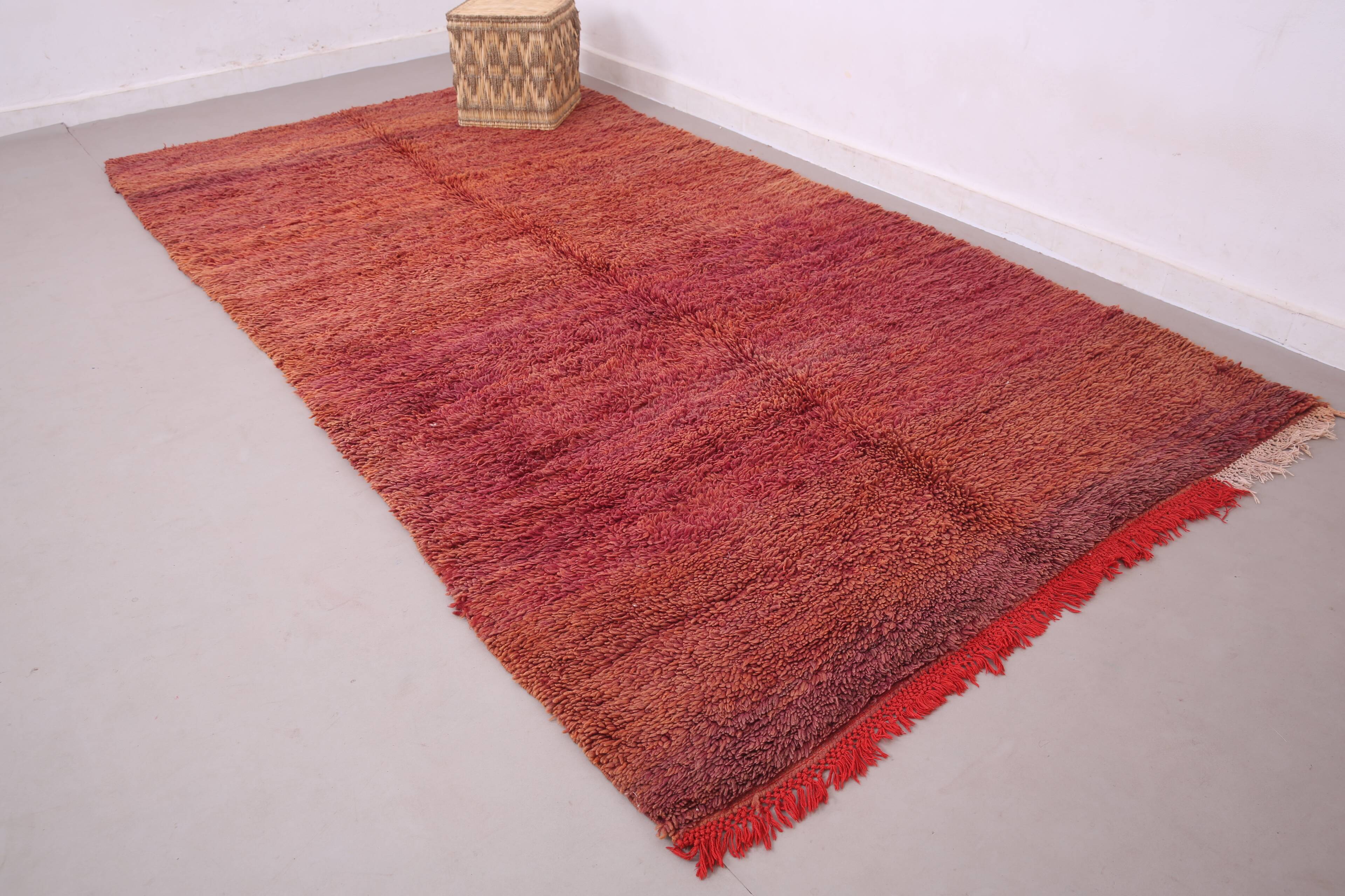 Burgundy Vintage Handmade Moroccan rug 180 x 336 cm - Berber wool Rug