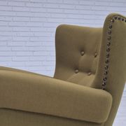 1970s, Danish lounge chair, original green furniture wool, oak wood.