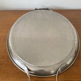 Old jean couzon serving tray stainless steel metal + vintage wooden handles #c