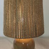 Vintage ball lamp in enamelled stoneware and jute rope