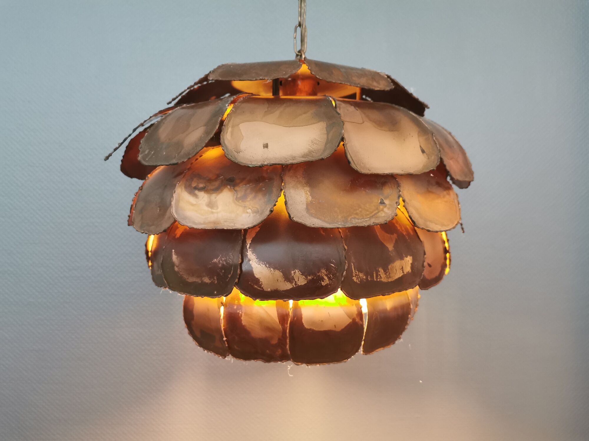 Artichoke lamp, designed by,  Svend Aage Holm Sørensen, with layered flame cut copper slats