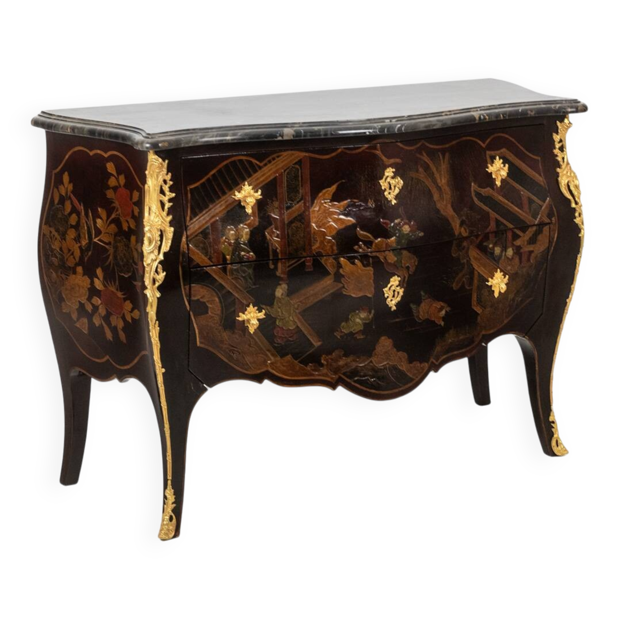 Lacquered chest of drawers with marble top. 1950s.