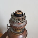 Earthenware kerosene lamp, bohemian crystal and hasag spout