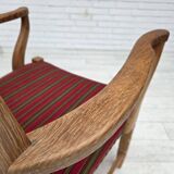 1970s, Danish armchair, striped red furniture wool, solid oak wood.