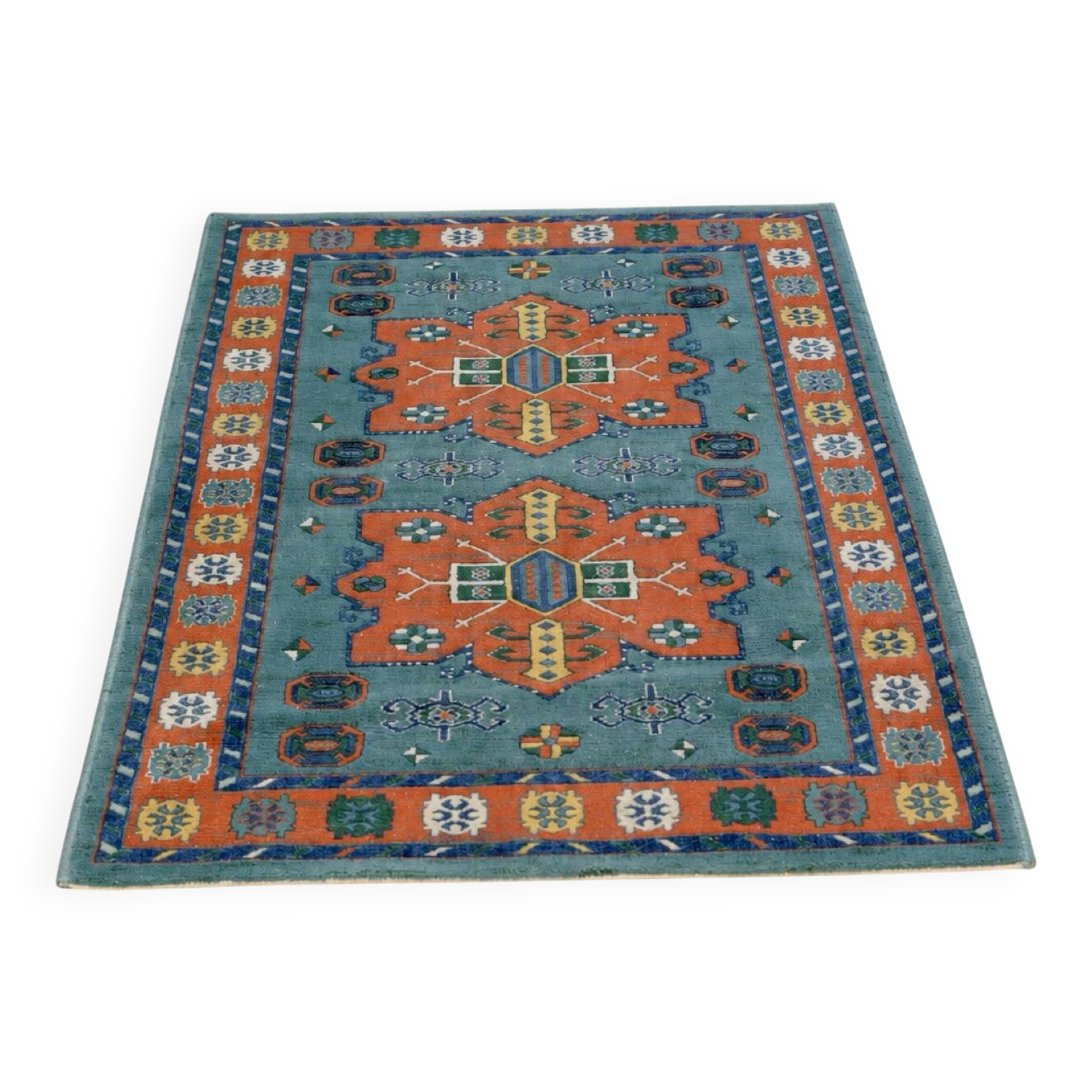 Spanish vintage wool rug with geometric patterns, 90 × 150 cm
