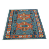 Spanish vintage wool rug with geometric patterns, 90 × 150 cm